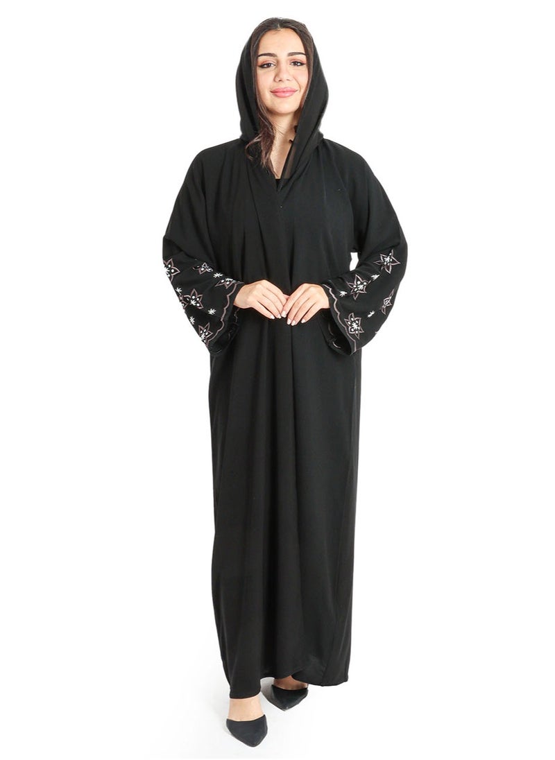 اكسا - عباية تطريز يدوي نجوم AIK8051 اسود - Image 1