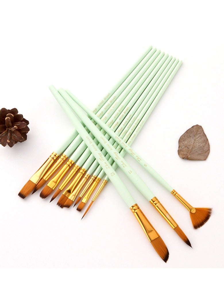 12-Piece Wooden Paint Brush Set Matte Green - Image 5