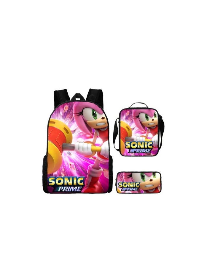 Sonic Primary School Backpack Cartoon Anime Backpack Messenger Bag Pencil Case Three-Piece Set 29*16*42cm