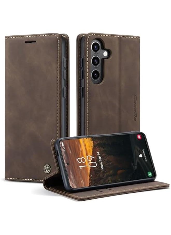 Generic For Samsung Galaxy S24 FE Cover, Magnetic Adsorption Full Body Shockproof Protective Flip Cover, PU Leather Hidden Stand Wallet Case  - Image 1