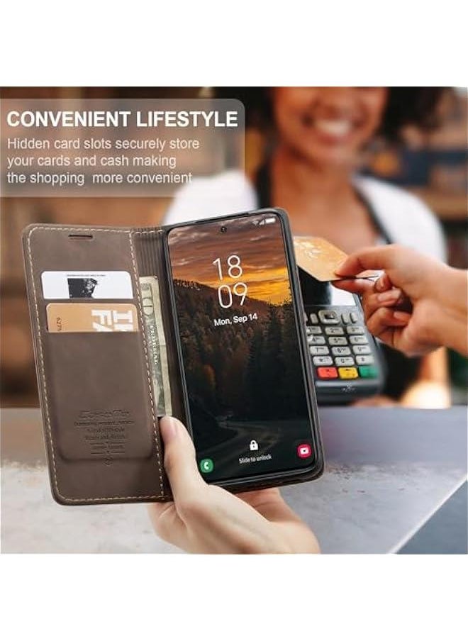 Generic For Samsung Galaxy S24 FE Cover, Magnetic Adsorption Full Body Shockproof Protective Flip Cover, PU Leather Hidden Stand Wallet Case  - Image 4