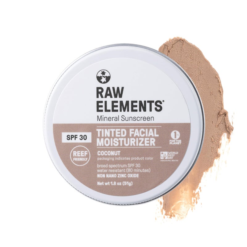 raw elements Raw Element Ultra-Moisturizing Tinted Face Cream, Non Toxic Mineral Face Sunscreen, Daily Tinted Moisturizer, Non-Nano Zinc Oxide, Reef Friendly, All Ages, SPF 30, 1.8 oz, Coconut, Pack of 1 - Image 1