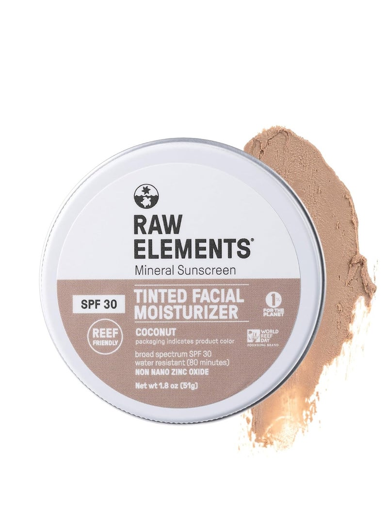 raw elements - Raw Element Ultra-Moisturizing Tinted Face Cream, Non Toxic Mineral Face Sunscreen, Daily Tinted Moisturizer, Non-Nano Zinc Oxide, Reef Friendly, All Ages, SPF 30, 1.8 oz, Coconut, Pack of 1 - Image 1
