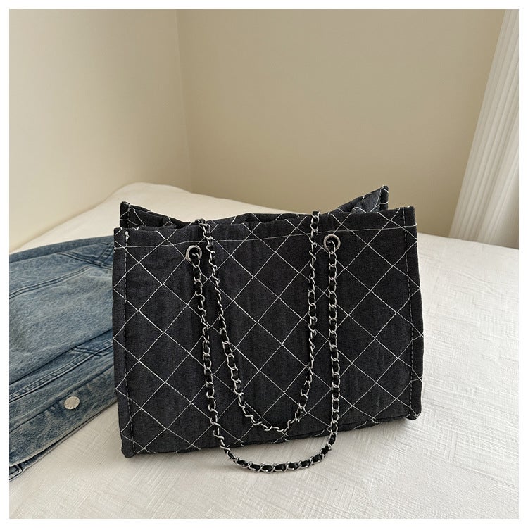 Denim Diamond Plaid Bag Women'S Arrival Fashionable Korean Style Fashionable Shoulder Crossbody Bag Ins Vintage Tote Bag - Image 3