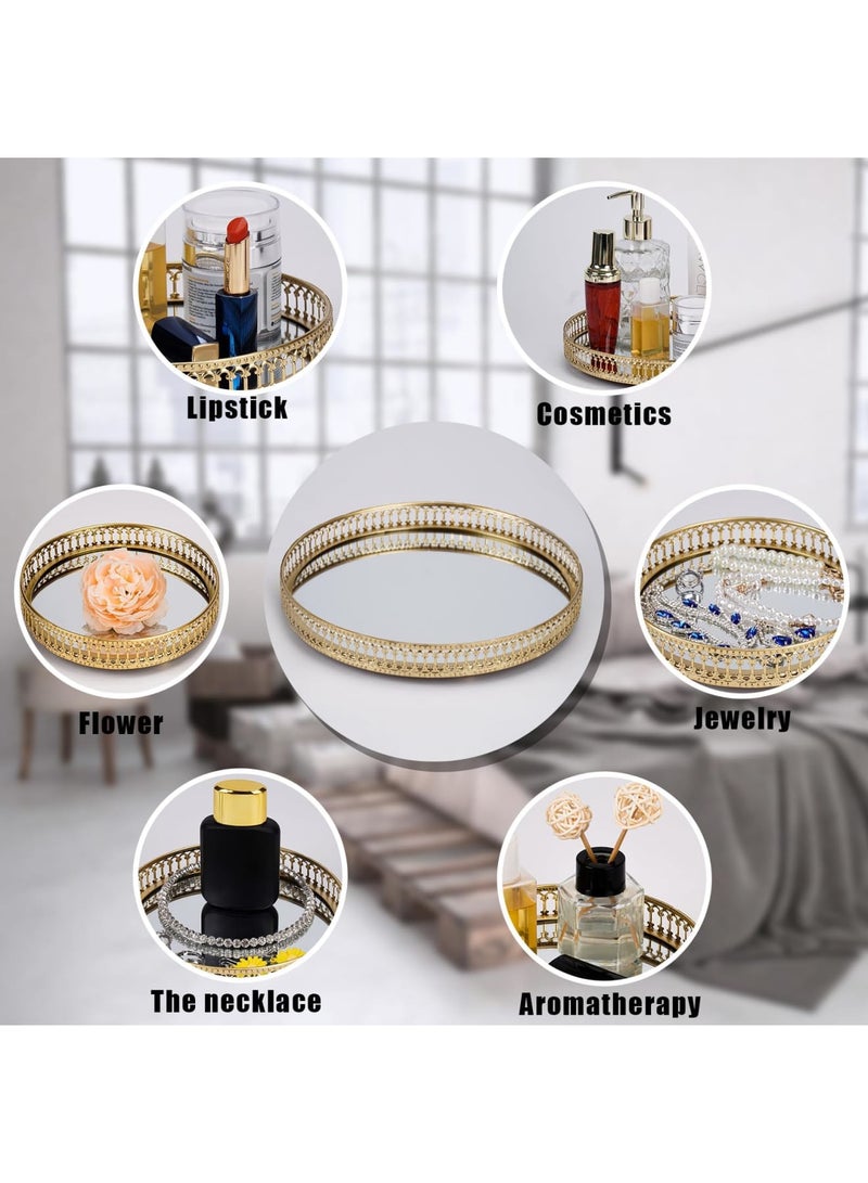 SYOSI صينية مرآة ذهبية للحمام، صينية تخزين مجوهرات معدنية، منظم عطور تجميلية، مثالية لحامل الشموع وكمركز طاولة قهوة - Image 2