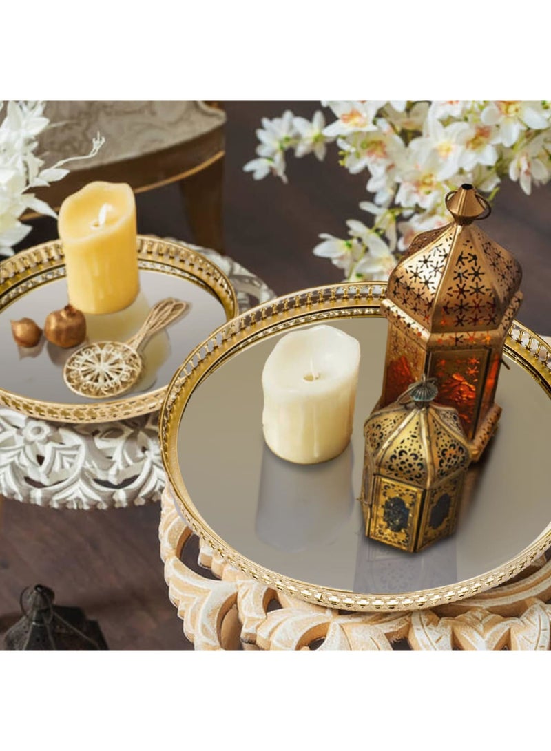 SYOSI صينية مرآة ذهبية للحمام، صينية تخزين مجوهرات معدنية، منظم عطور تجميلية، مثالية لحامل الشموع وكمركز طاولة قهوة - Image 4