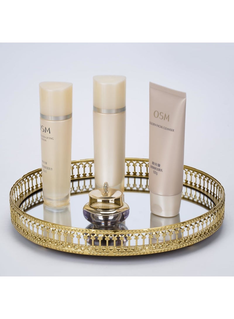 SYOSI صينية مرآة ذهبية للحمام، صينية تخزين مجوهرات معدنية، منظم عطور تجميلية، مثالية لحامل الشموع وكمركز طاولة قهوة - Image 1