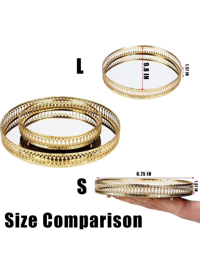 SYOSI صينية مرآة ذهبية للحمام، صينية تخزين مجوهرات معدنية، منظم عطور تجميلية، مثالية لحامل الشموع وكمركز طاولة قهوة - Image 5