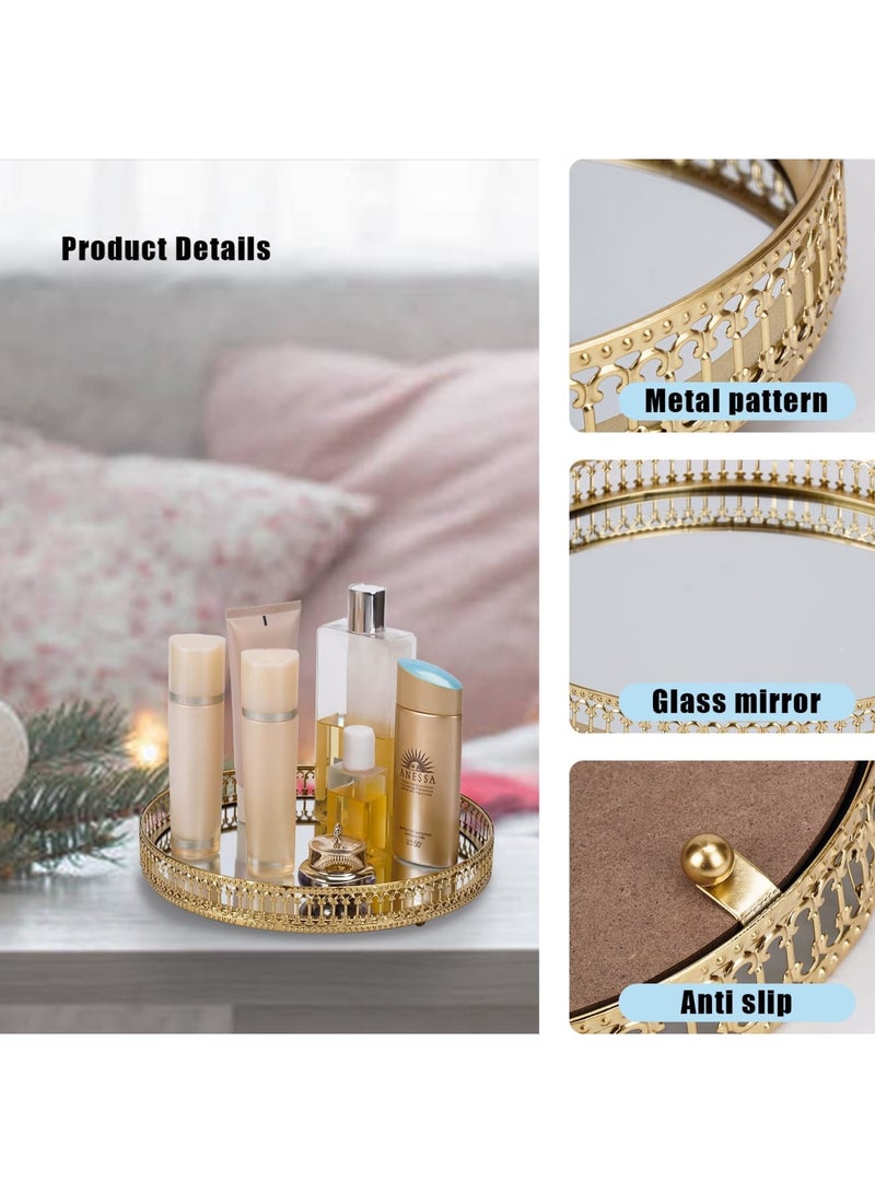 SYOSI صينية مرآة ذهبية للحمام، صينية تخزين مجوهرات معدنية، منظم عطور تجميلية، مثالية لحامل الشموع وكمركز طاولة قهوة - Image 3