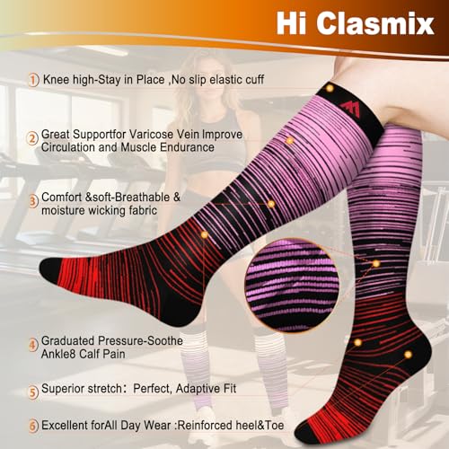 Hi Clasmix Graduated Compression Socks for Women&Men 5 Pairs Medical 20-30mmhg Knee High Compression Athletic Stockings (Multicoloured 1, Small/Medium(US SIZE)) - Image 3