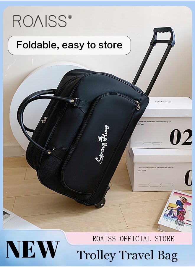 roaiss Unisex Trolley Travel Bag Oxford Fabric Premium Large Capacity Foldable Multifunctional Luggage Bag with Various Carrying Methods Waterproof Sports Fitness Bag with Smooth Zipper and Wheels for Men Women Adults to Travel  - Image 1
