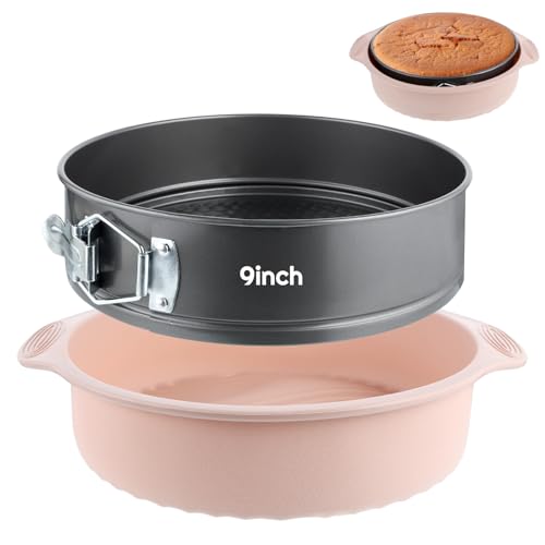 AIHSUMC 9 Inch Springform Pan with Pan Protector, Non-stick Leakproof Springform Cake Pan with Removable Bottom, Silicone Cheesecake Pan Protector Preventing Water from Entering the Springform Pan - Image 1