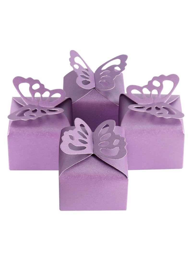 general 50pcs Purple Butterfly Favour Box, Floral Decoration Favour Box, Butterfly Candy Box Decoration Party Birthday Wedding Favour Box, Purple (2.4 x 2.4 x 2.2 inches) - Image 1