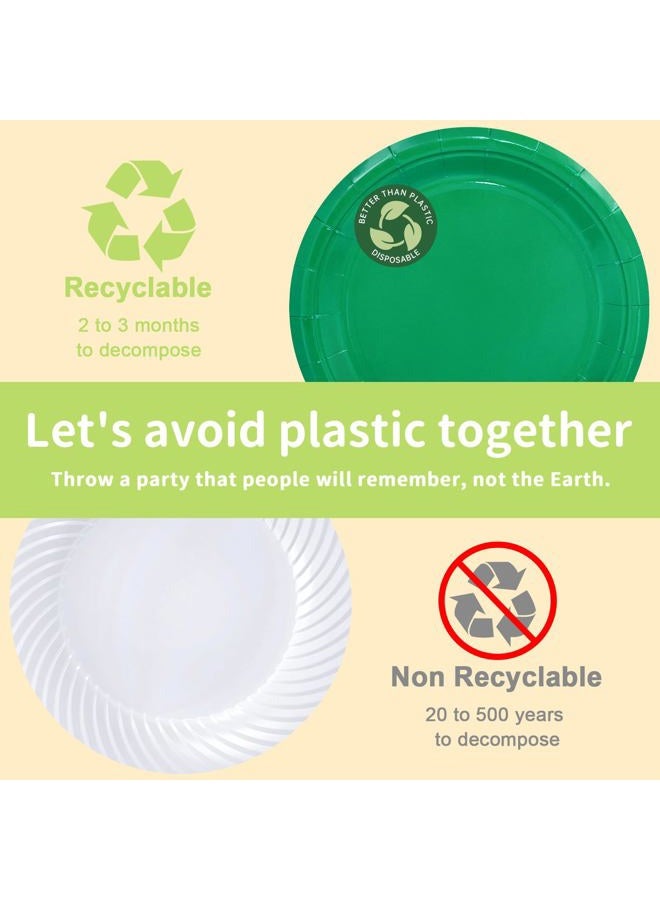 LANLISA 50 Pcs Green Paper Plates Disposable, 25-9" & 25-7" Disposable Birthday Cake Dessert Plates For St Patricks Day, Christmas Holiday Party Supplies - Image 4