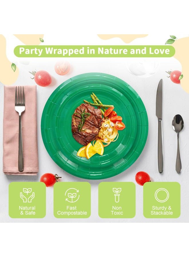 LANLISA 50 Pcs Green Paper Plates Disposable, 25-9" & 25-7" Disposable Birthday Cake Dessert Plates For St Patricks Day, Christmas Holiday Party Supplies - Image 3