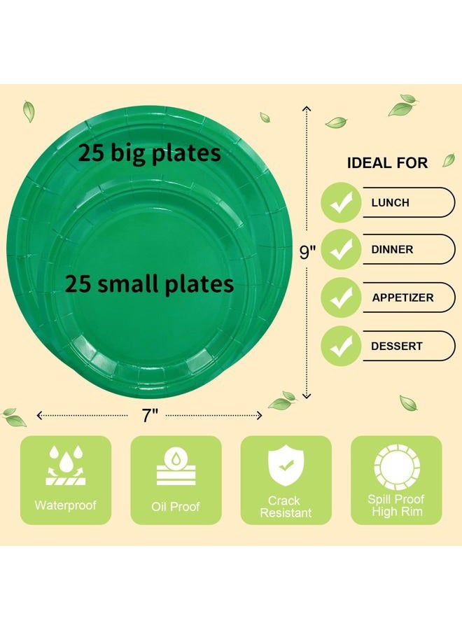 LANLISA 50 Pcs Green Paper Plates Disposable, 25-9" & 25-7" Disposable Birthday Cake Dessert Plates For St Patricks Day, Christmas Holiday Party Supplies - Image 5