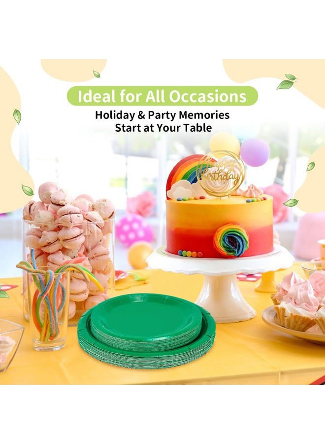 LANLISA 50 Pcs Green Paper Plates Disposable, 25-9" & 25-7" Disposable Birthday Cake Dessert Plates For St Patricks Day, Christmas Holiday Party Supplies - Image 2