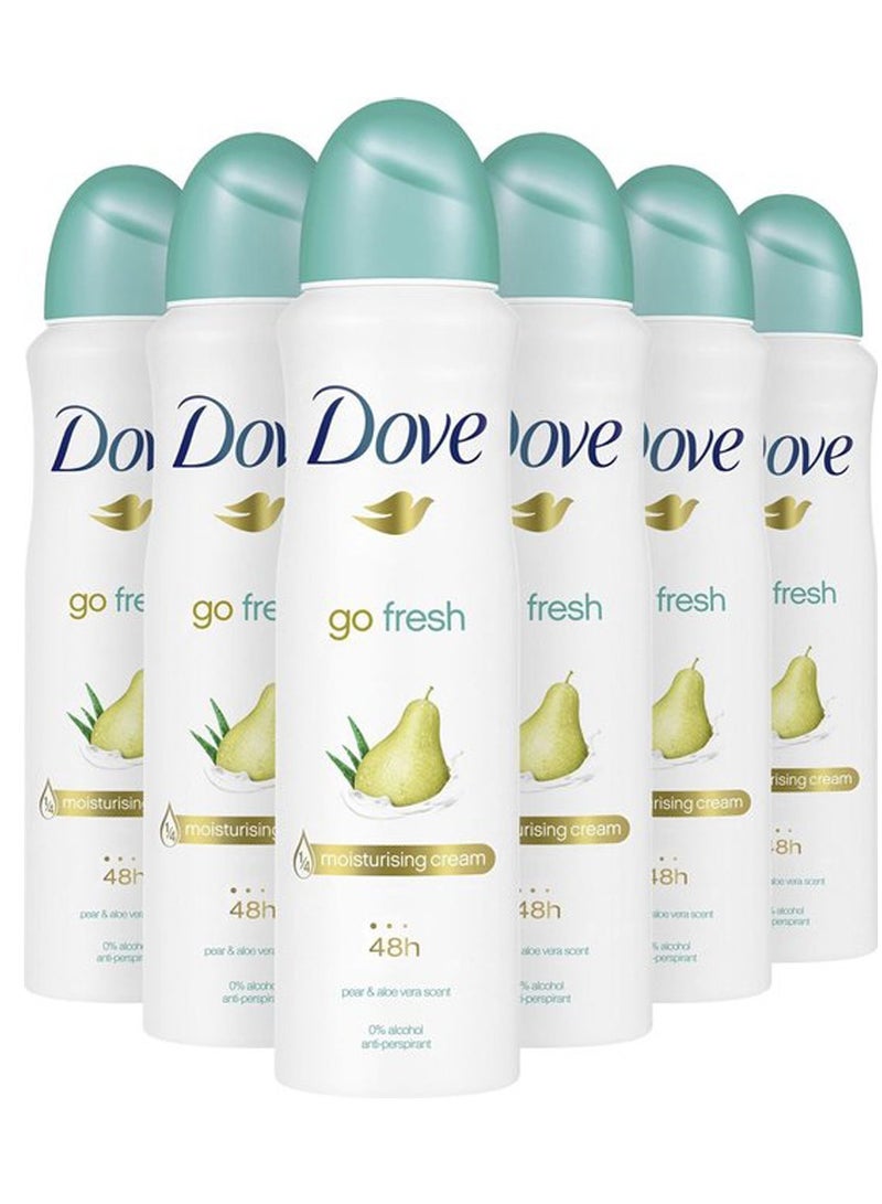 Dove Go Fresh Pear and Aloe Vera Scent Deodorant Spray 150ml Pack of 6 - Image 1