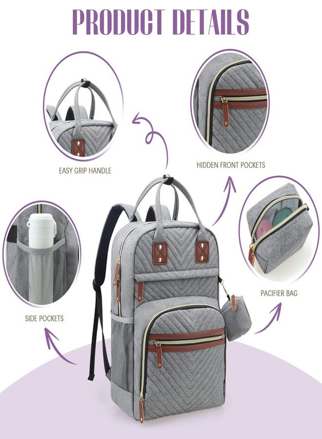 Tuwubi Diaper Bag Backpack, Baby Essentials Travel Tote Bag, Multi function Waterproof Backpacks, Travel Essentials with Stroller Straps & Pacifier Case - Grey - Image 4