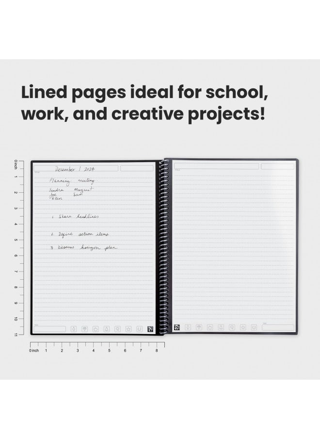 Rocketbook - Rocketbook Core Reusable Smart Notebook | Innovative, Eco-Friendly, Digitally Connected Notebook with Cloud Sharing Capabilities | Lined, 8.5" x 11", 32 Pg, Deep Space Gray, with Pen, Cloth, and App Included - Image 1