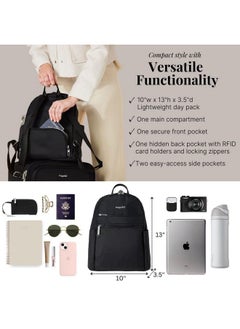 Baggallini Securtex® Anti-theft Vacation Travel Backpack 10x13" Slash-Resistant Nylon Daypack w/RFID, Black  - Image 4