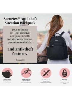 Baggallini Securtex® Anti-theft Vacation Travel Backpack 10x13" Slash-Resistant Nylon Daypack w/RFID, Black  - Image 2