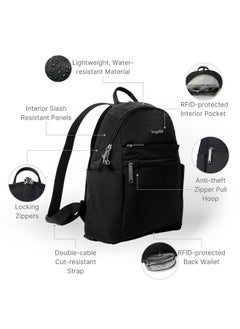 Baggallini Securtex® Anti-theft Vacation Travel Backpack 10x13" Slash-Resistant Nylon Daypack w/RFID, Black  - Image 3