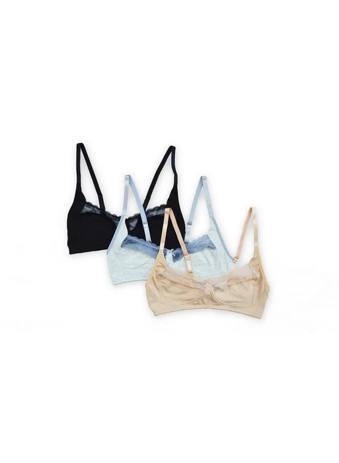 Aadaraya Set of 3 - Aadaraya Diya Wireless Full Cup Cut and Sew Lace Bra