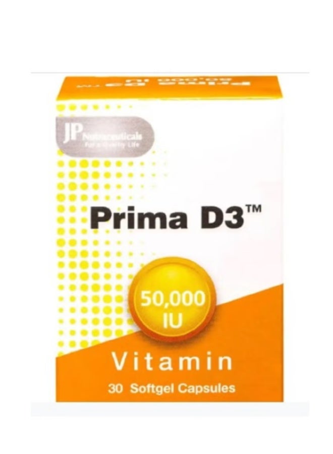 بريما فيتامين د 3 50,000 وحدة دولية، مكمل فيتامين د - 30 كبسولة