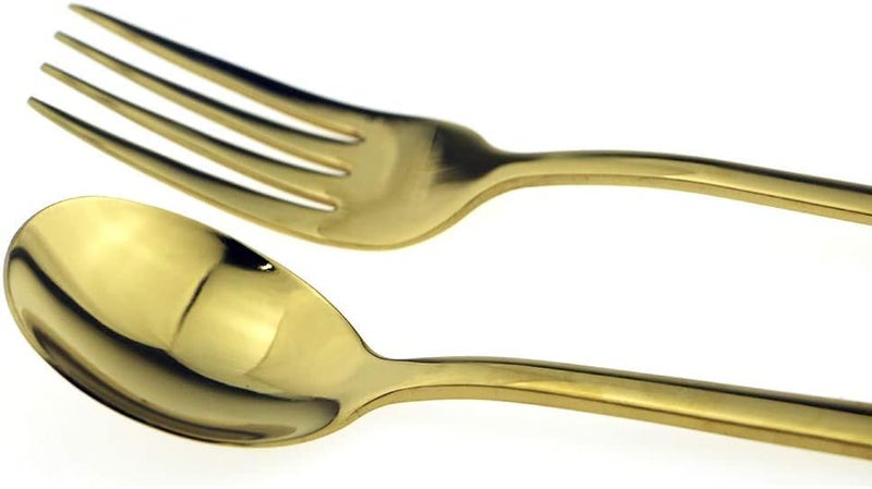 Kolorful Stainless Steel Gold Plated Spoon Set HeavyDuty Stainless Steel Dinner sppon Include Knifes Forks Spoons SilverwareMetal Forks for Home Kitchen Restaurant Hotel Pack of 6 - Image 4