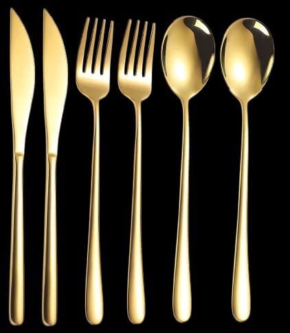 Kolorful Stainless Steel Gold Plated Spoon Set HeavyDuty Stainless Steel Dinner sppon Include Knifes Forks Spoons SilverwareMetal Forks for Home Kitchen Restaurant Hotel Pack of 6 - Image 2