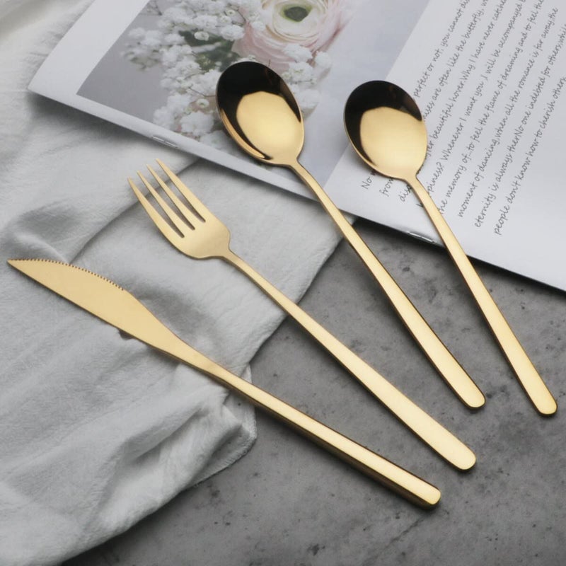 Kolorful Stainless Steel Gold Plated Spoon Set HeavyDuty Stainless Steel Dinner sppon Include Knifes Forks Spoons SilverwareMetal Forks for Home Kitchen Restaurant Hotel Pack of 6 - Image 5