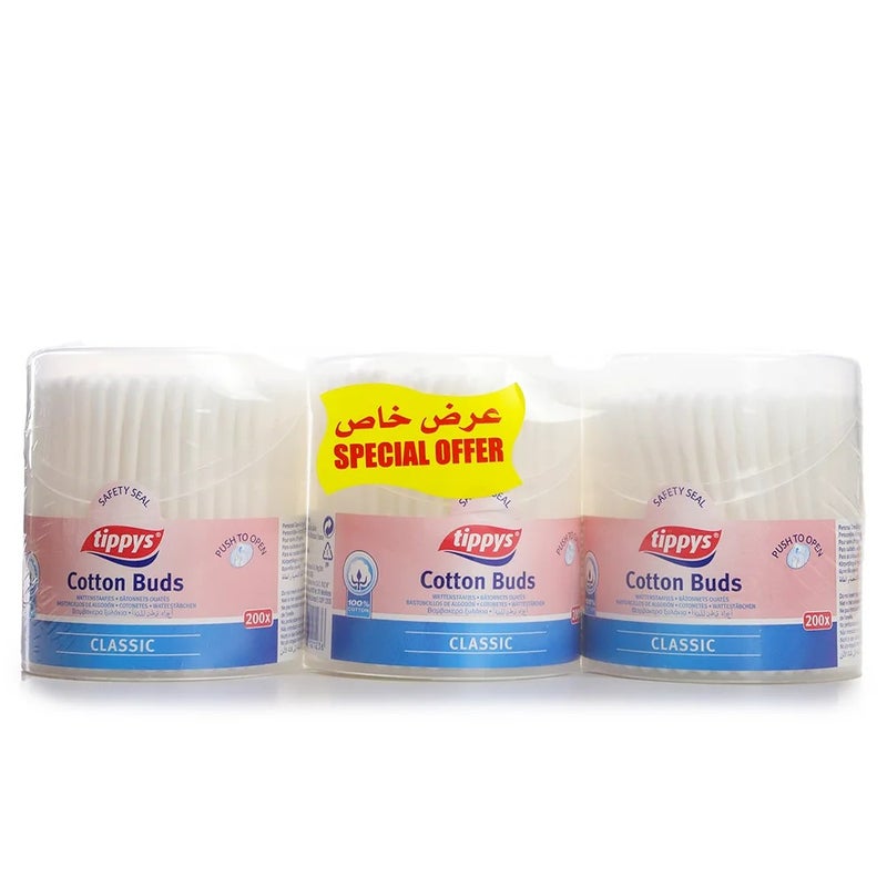 Tippys Classic Cotton Buds- 3x200pcs - Image 1