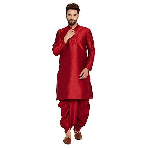 Royal Kurta Mens Silk Blend Embroidered Kurta Dhoti Set (42, Maroon) - Image 1