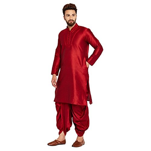 Royal Kurta Mens Silk Blend Embroidered Kurta Dhoti Set (42, Maroon) - Image 2