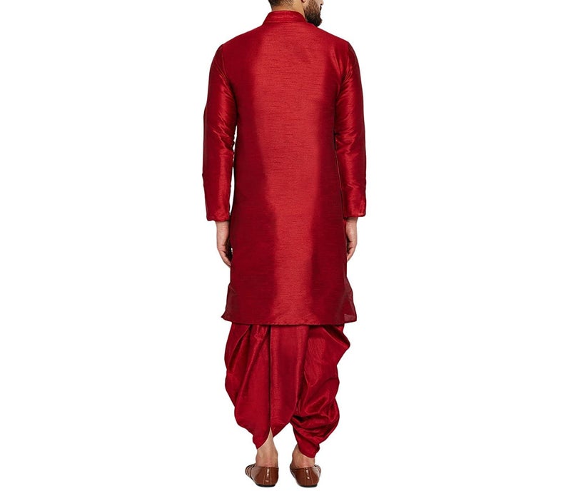Royal Kurta Mens Silk Blend Embroidered Kurta Dhoti Set (42, Maroon) - Image 3