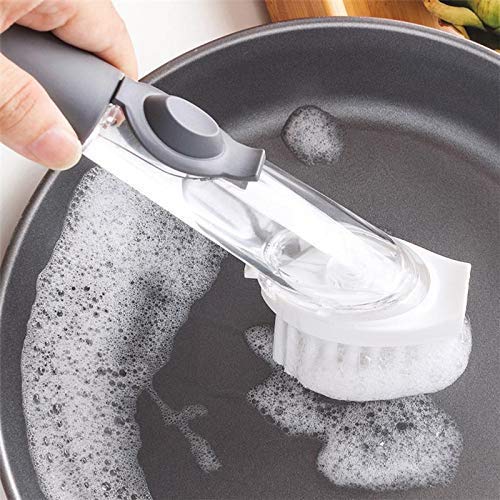 Lexazo Automatic Liquid Tank Kitchen Utensils Sink Cleaning Brush Scrubber Dish Bowl Washing Brush with Refill Liquid Soap Dispenser Handle Sponge with Wok Brush Kitchen Pot Cleaner Tool - Image 2