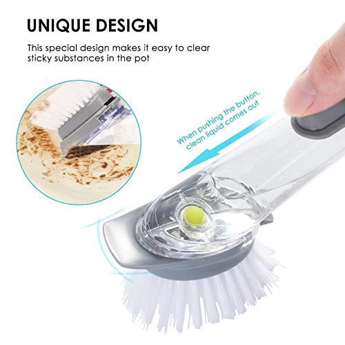 Lexazo Automatic Liquid Tank Kitchen Utensils Sink Cleaning Brush Scrubber Dish Bowl Washing Brush with Refill Liquid Soap Dispenser Handle Sponge with Wok Brush Kitchen Pot Cleaner Tool - Image 3