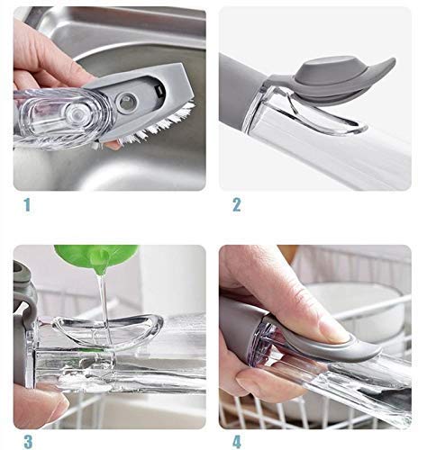 Lexazo Automatic Liquid Tank Kitchen Utensils Sink Cleaning Brush Scrubber Dish Bowl Washing Brush with Refill Liquid Soap Dispenser Handle Sponge with Wok Brush Kitchen Pot Cleaner Tool - Image 4