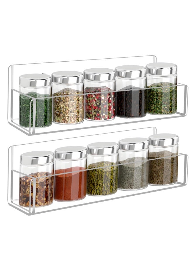 Arabest 2 Pack Wall Mount Clear Acrylic Spice Rack, 9 Inch Hanging Seasoning Storage Shelf Organizer, Multi‑Use Kitchen Spice Holder for Cabinet Door, Cupboard and Wall, Two Installation Options: Adhesive Tape or Screws for Home Kitchen Organization - Image 1