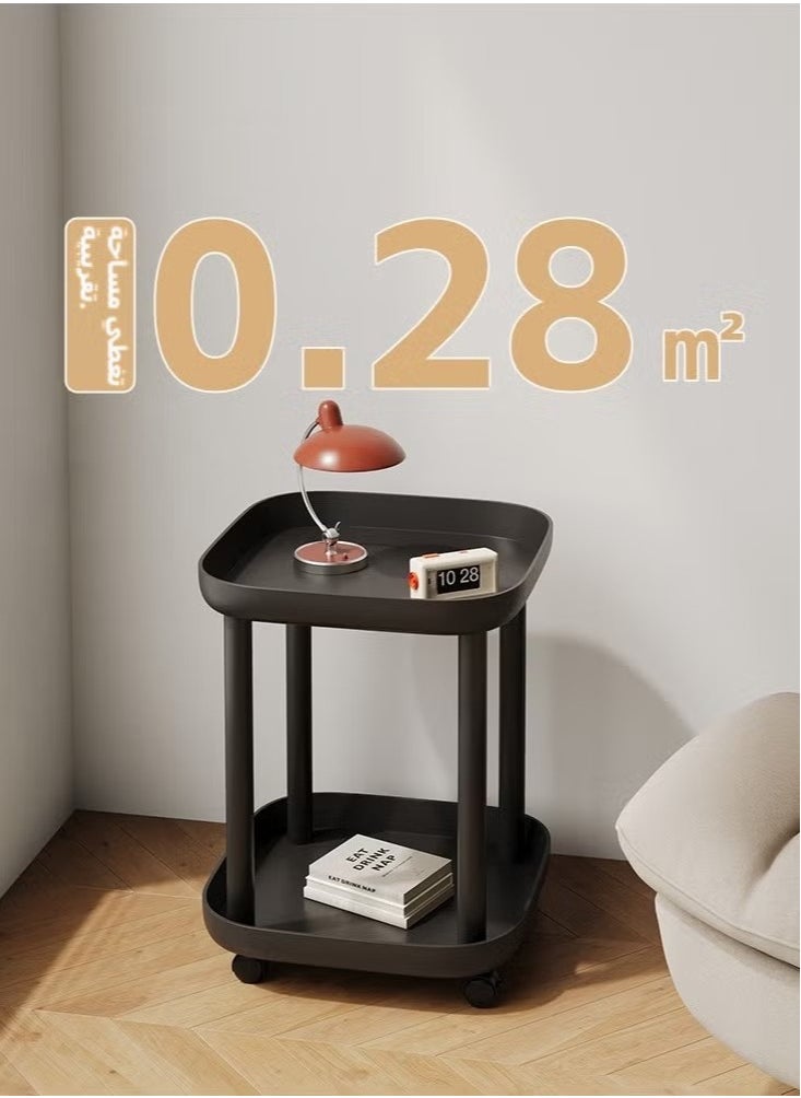 2-Tier Storage Rack On Wheels, Mobile Sofa Side Table with Trays for Home, Living Room Kitchen Cart with Lockable Casters