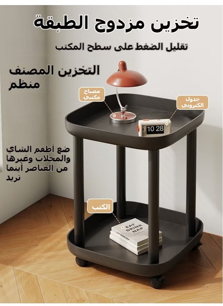 2-Tier Storage Rack On Wheels, Mobile Sofa Side Table with Trays for Home, Living Room Kitchen Cart with Lockable Casters