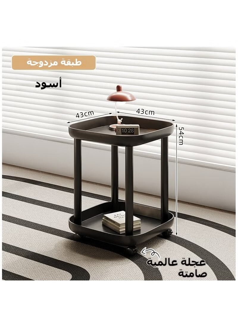 2-Tier Storage Rack On Wheels, Mobile Sofa Side Table with Trays for Home, Living Room Kitchen Cart with Lockable Casters