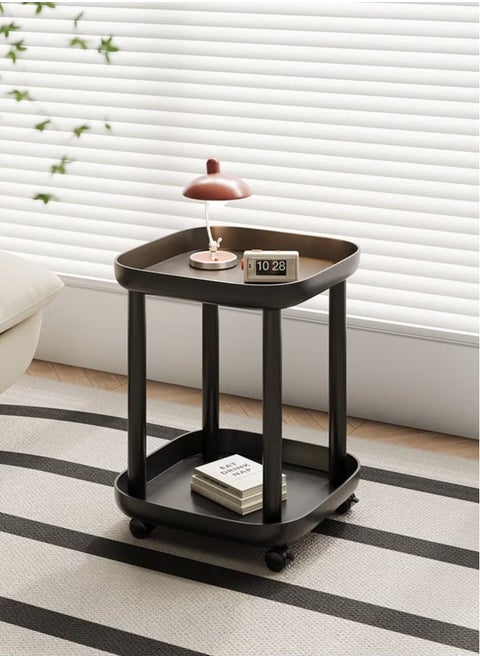 2-Tier Storage Rack On Wheels, Mobile Sofa Side Table with Trays for Home, Living Room Kitchen Cart with Lockable Casters