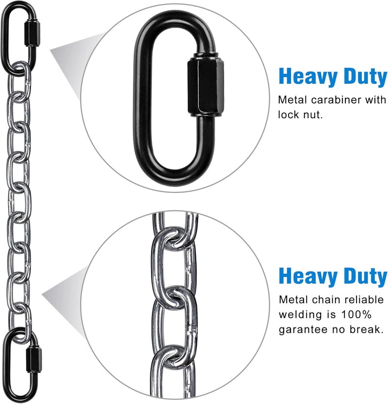BeneLabel 2pcs Swing Chair Hanging Chain, 60cm Heavy Duty Adjustable Metal Hammock Chain with Carabiners Punching Bag Boxing Sandbag Suspension Kit, 6mm Diameter, up to 1000lbs / Silver - Image 5