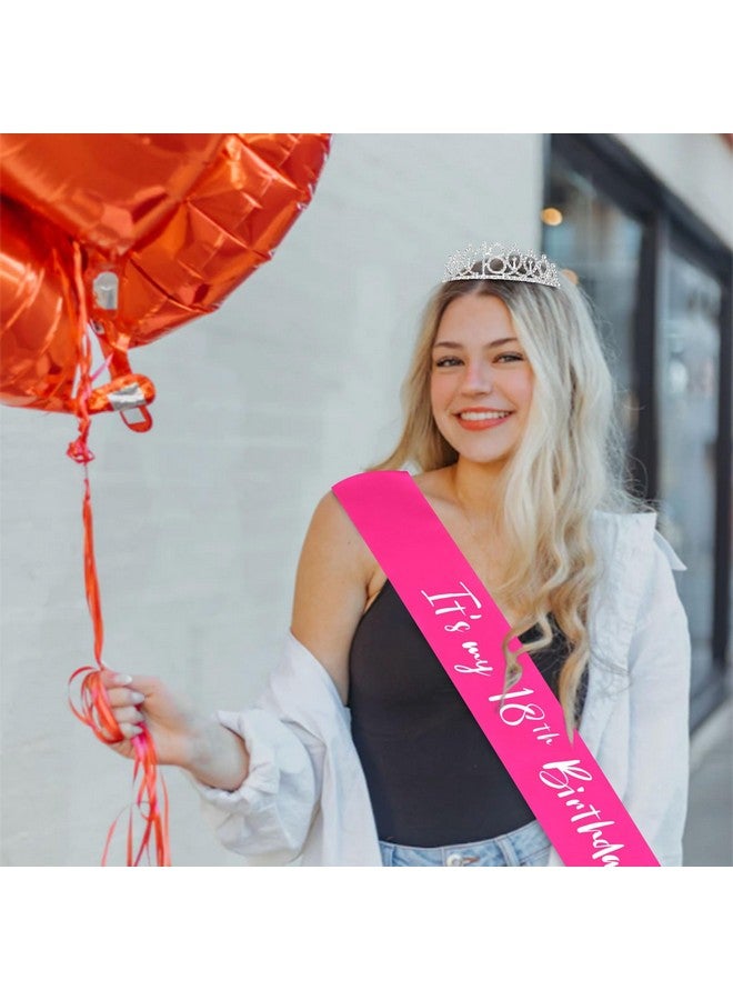 CAVETEE 18th Birthday Crown for Girls, 18th Birthday Tiara and Sash Set for Women It's 18th My Birthday Sash Rhinestone Crown, 18th Birthday Party Decorations, 18 Birthday Decorations for Girls - Image 3