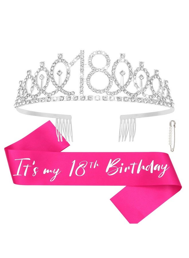 CAVETEE 18th Birthday Crown for Girls, 18th Birthday Tiara and Sash Set for Women It's 18th My Birthday Sash Rhinestone Crown, 18th Birthday Party Decorations, 18 Birthday Decorations for Girls - Image 1