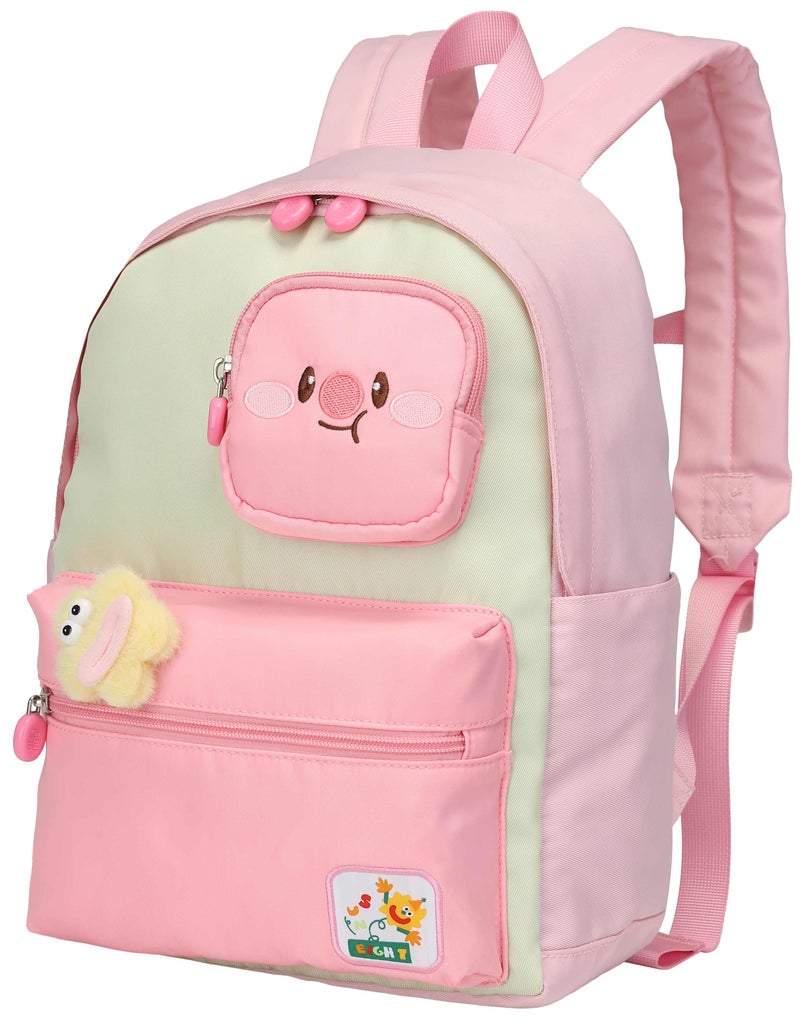 SUN EIGHT Premium 14-inch Light Weight Kids Backpack Water Resistant Multifunctional School Backpack for Girls, SE2212, Pink Green - Image 1