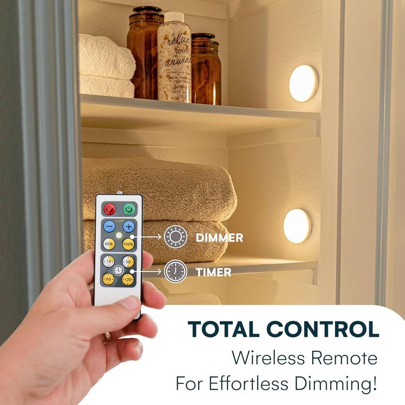 Brilliant Evolution Stick On Push Lights - 6 Pack Remote Controlled LED Lights Under Cabinets - DIY Stick On Lights for Closet, Counter, Kitchen - Battery Operated Puck Lighting with Remote - Image 2