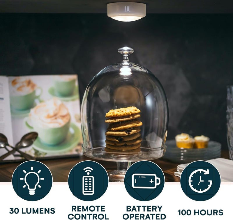 Brilliant Evolution Stick On Push Lights - 6 Pack Remote Controlled LED Lights Under Cabinets - DIY Stick On Lights for Closet, Counter, Kitchen - Battery Operated Puck Lighting with Remote - Image 4